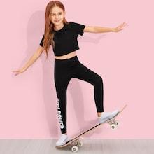 Shein Girls Letter Print Top & Pants Set