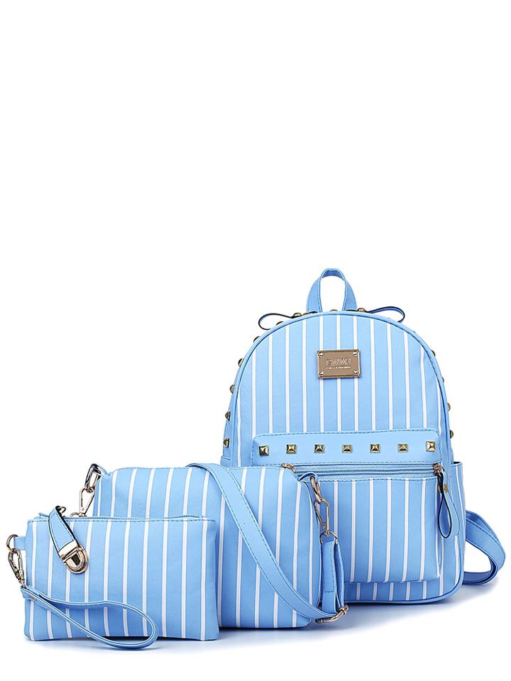 Shein 3 Pcs Rivet Pendant Striped Bags Set