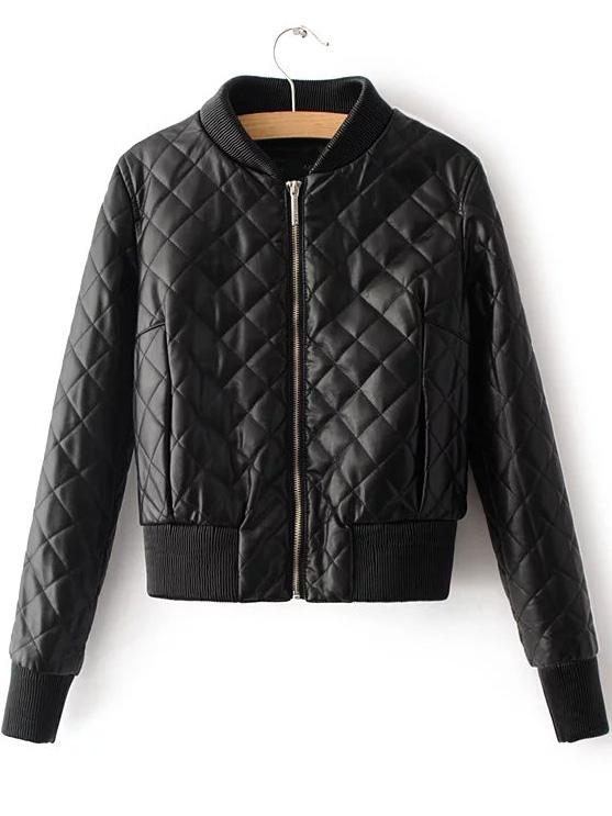 Shein Black Striped Sleeve Zipper Up Pu Jacket