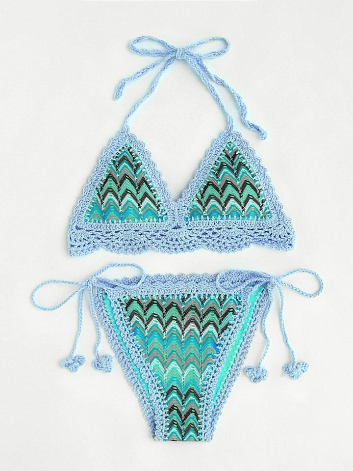 Shein Zigzag Pattern Crochet Bikini Set