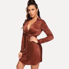 Shein Deep V Neck Solid Dress