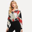 Shein Scarf Print Single-breasted Blouse