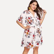 Shein Plus Overlap Front Elastic Waist Floral Dress