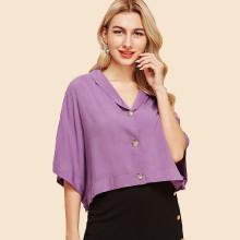 Shein Solid Button Up Batwing Shirt