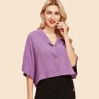 Shein Solid Button Up Batwing Shirt