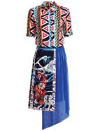 Shein Zigzag Print Top With Pleated Asymmetric Skirt