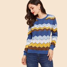 Shein Eyelet Detail Chevron Print Jumper