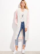 Shein White Contrast Sleeve Longline Baseball Coat
