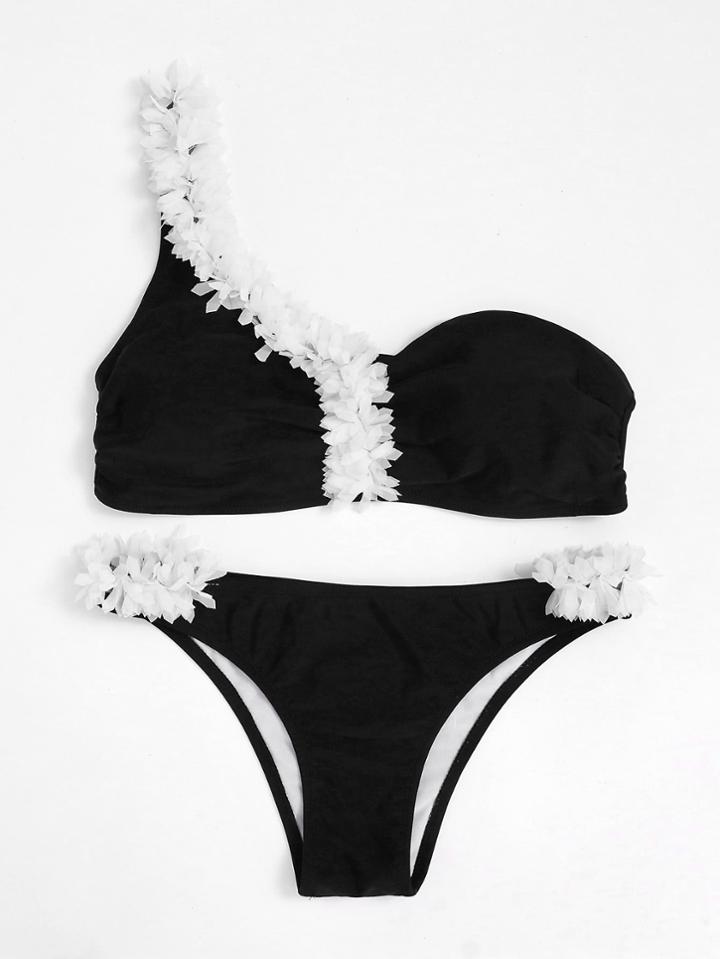 Shein Contrast Flower One Shoulder Bikini Set