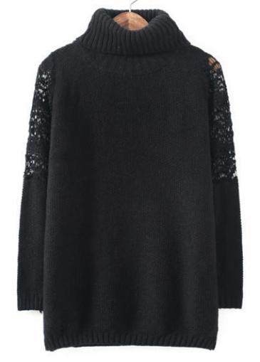Rosewe Chic Black Cutout Pattern Turtleneck Long Sleeve Sweaters