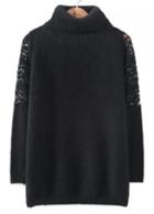 Rosewe Chic Black Cutout Pattern Turtleneck Long Sleeve Sweaters