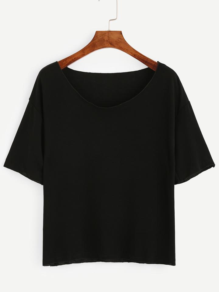 Shein Black Raw Trim Drop Shoulder T-shirt