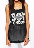 Rosewe Black Letter Print Round Neck Tank Top