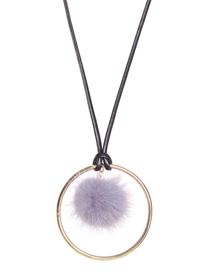 Shein Grey Pom Pom Gold Ring Long Pendant Necklace