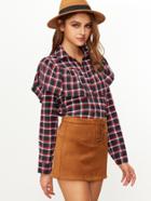 Shein Plaid Single Breasted Capelet Blouse