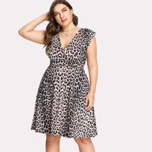 Shein Plus Surplice Neckline Leopard Dress