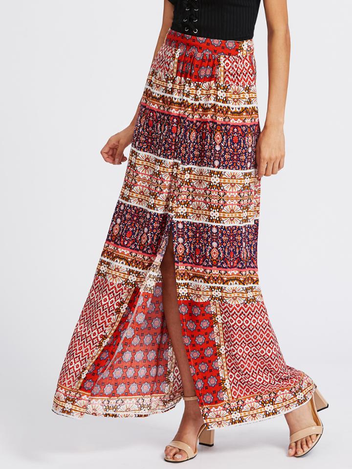 Shein Split Front Tribal Print Skirt