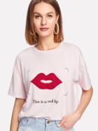 Shein Fleece Red Lip Patch T-shirt