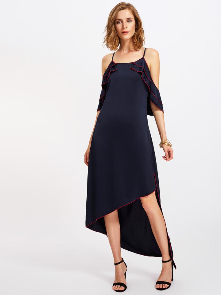 Shein Contrast Binding Tiered Frill Layered Asymmetric Dress