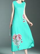Shein Green Pleated Elastic Flowers Print Dresss