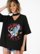 Shein Choker Neck Drop Shoulder Eagle Print Tee