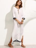 Shein White Fringe Trim Split Side Long Dress