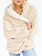 Shein Apricot Hooded Loose Faux Fur Coat