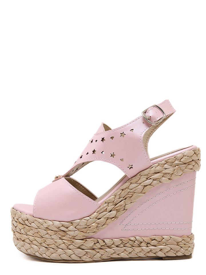 Shein Pink Espadrille Open Toe Wedge Pumps