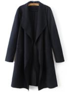 Shein Black Waterfall Collar Wool Blend Coat
