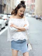 Shein White Off The Shoulder Lace Overlay Top