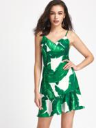 Shein Palm Leaf Print Drop Waist Slip Dress