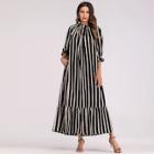 Shein Off-shoulder Ruffle Hem Stripe Longline Dress