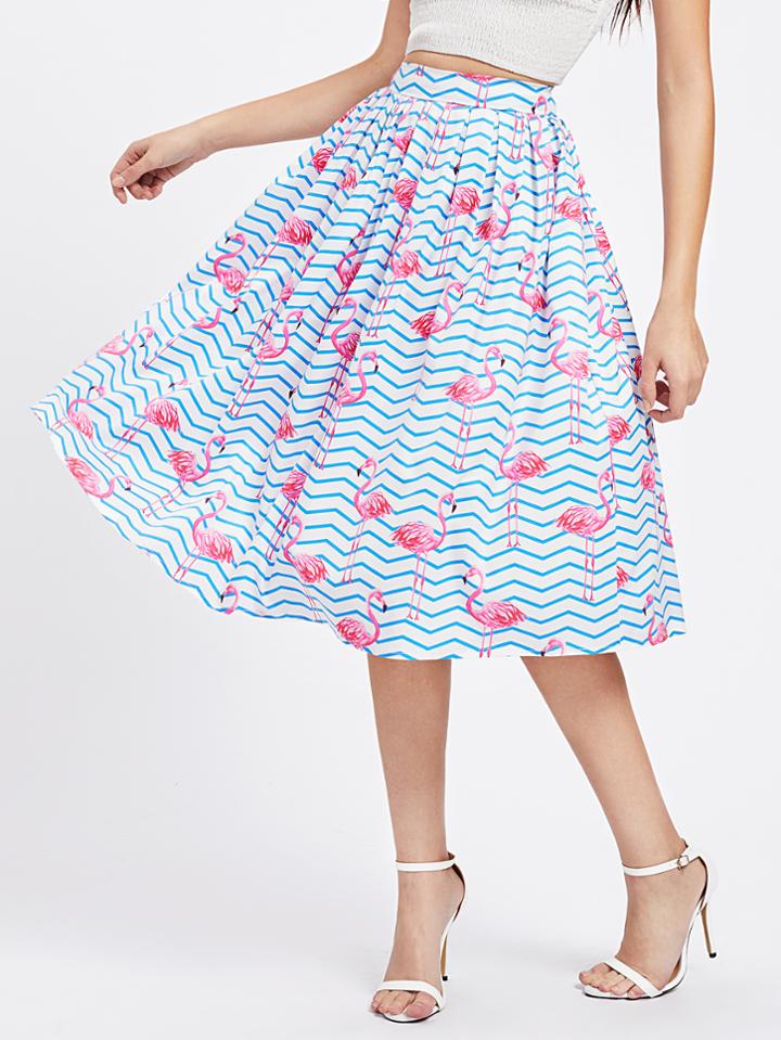 Shein Allover Flamingo Print Umbrella Skirt