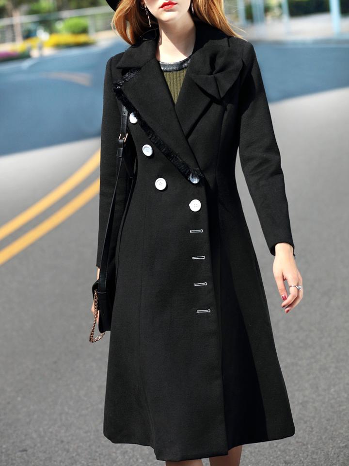 Shein Black Lapel Pockets Long Coat