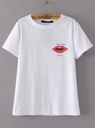 Shein White Lip Print Short Sleeve T-shirt