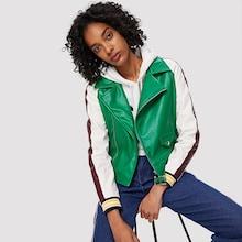 Shein Notch Neck Zip Detail Biker Jacket With Buckle Belt