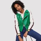 Shein Notch Neck Zip Detail Biker Jacket With Buckle Belt