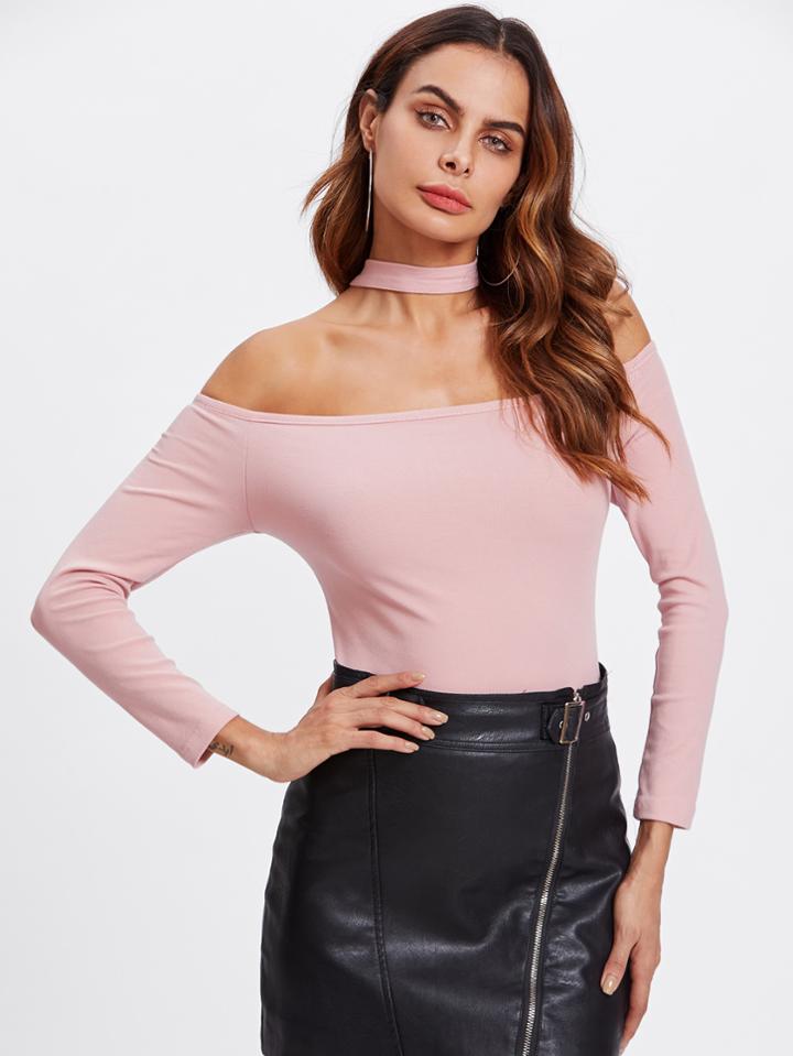 Shein Off-the-shoulder Choker Tee