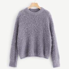 Shein Round Neck Solid Fuzzy Jumper