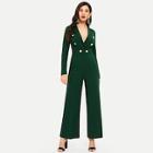 Shein Surplice Neck Double Breasted Solid Jumpsuit