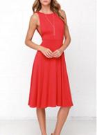 Rosewe Knee Length Sleeveless Red Open Back Dress