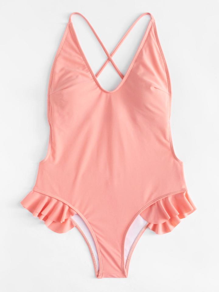 Shein Ruffle Detail Backless Swimsuit