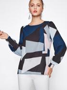 Shein Color Block Bishop Sleeve Dip Hem Blouse