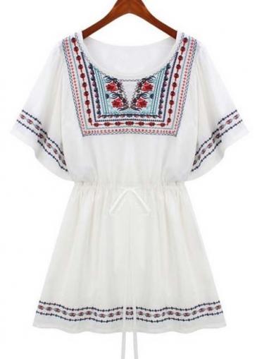 Rosewe Loose Bohemia Style Short Sleeve A Line Dress