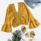 Shein Lace Panel Fluted Sleeve Top