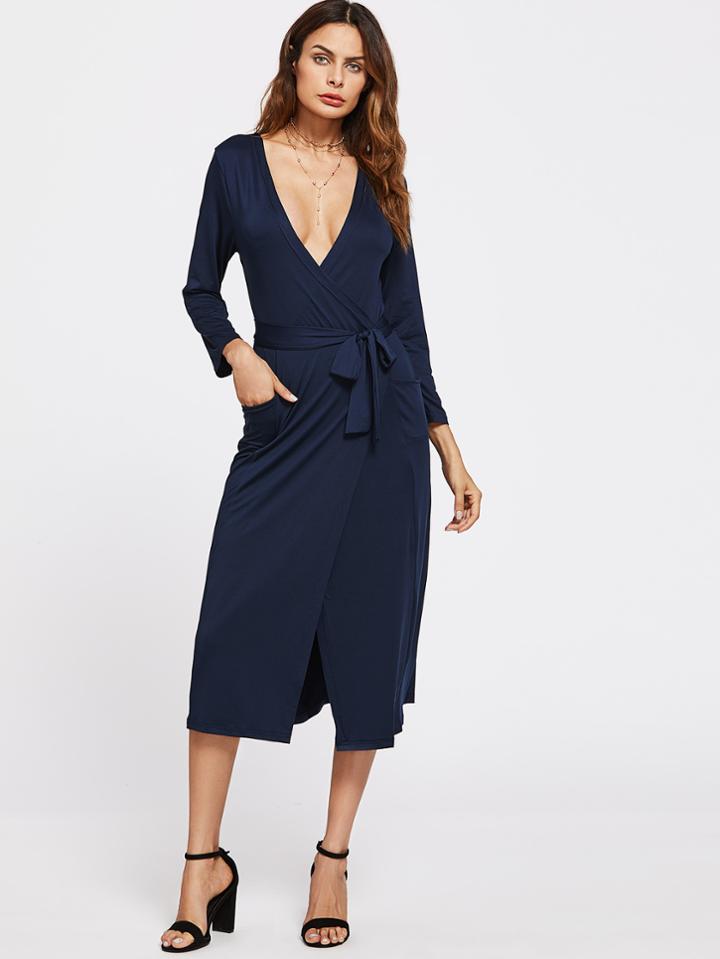 Shein Deep V Neckline Surplice Front Dress