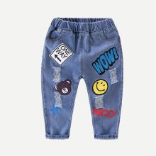 Shein Boys Cartoon Print Destroyed Jeans