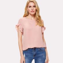 Shein Ruffle Trim Sleeve Solid Top