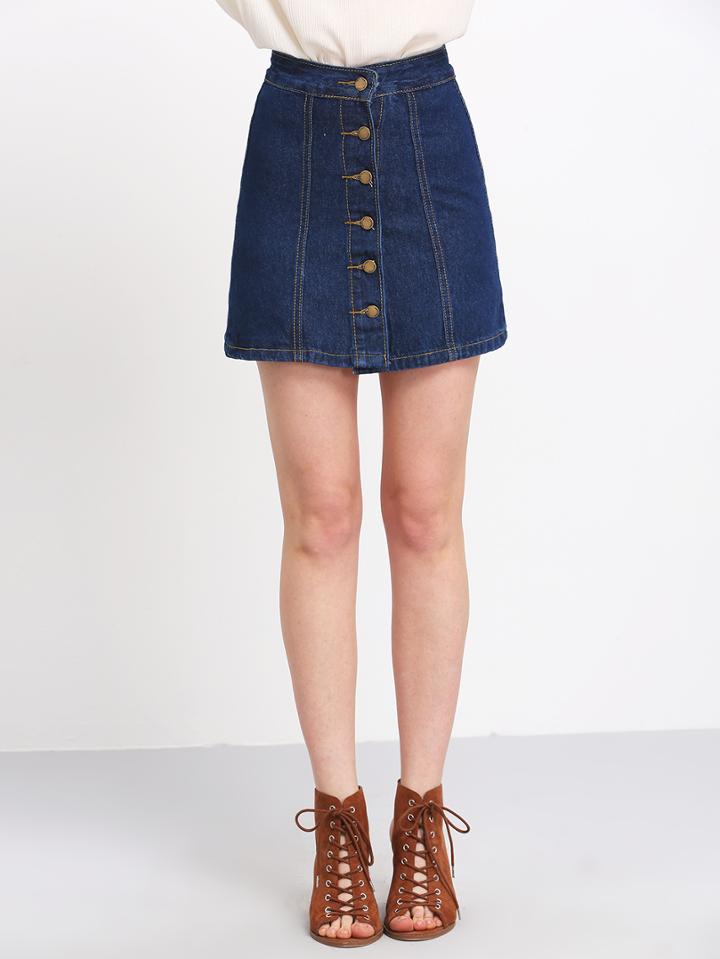 Shein A Line Denim Skirt With Buttons