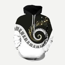 Shein Men Piano Keys Print Hooded Sweatshirt